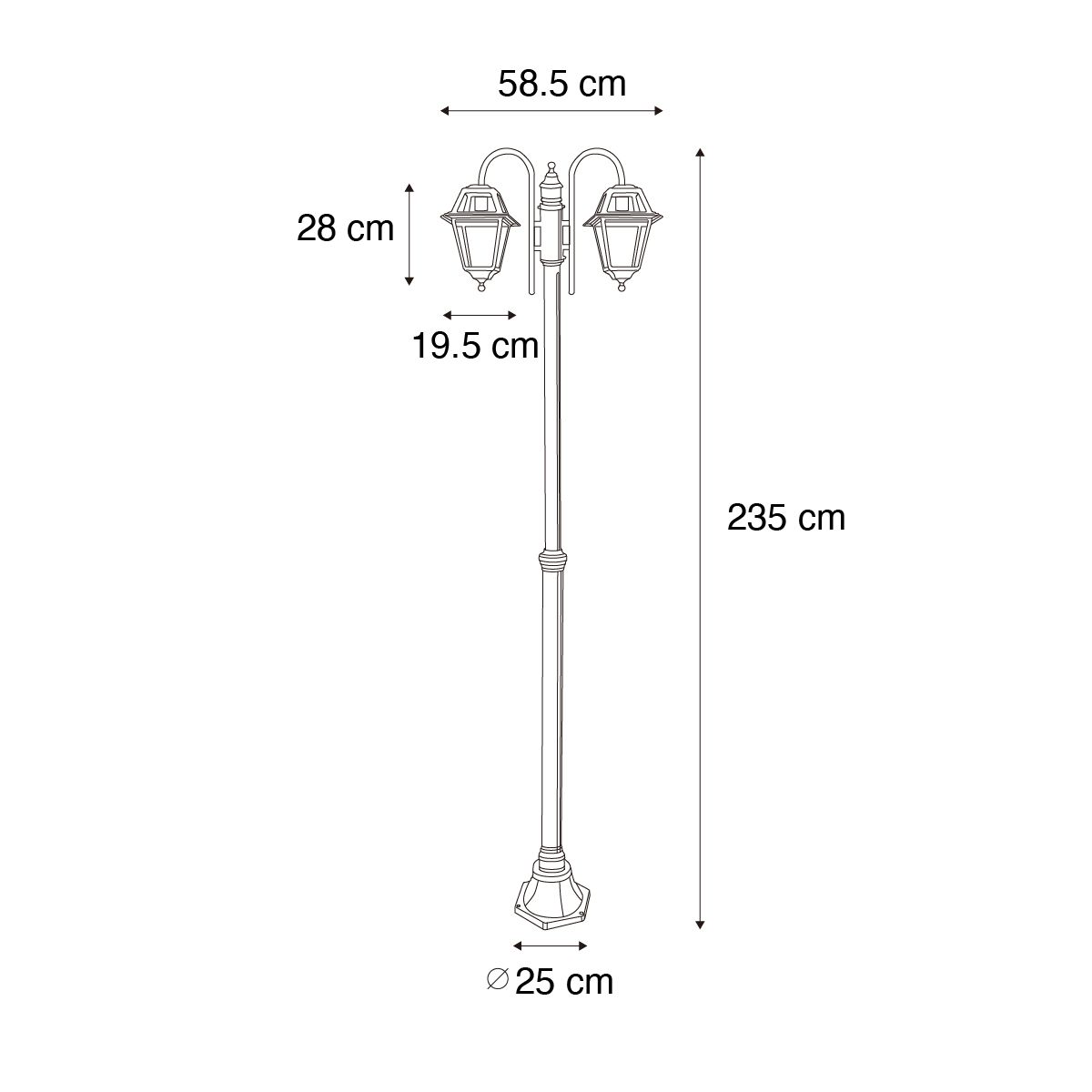 Klassieke buiten lantaarn zwart 235 cm 2-lichts IP44 - Berta