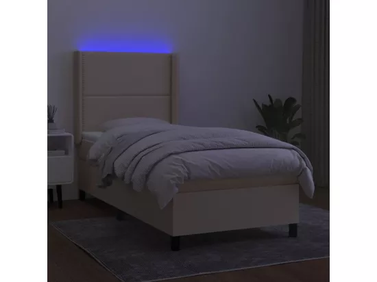 Sommier tapissier avec matelas et LED Crème 90x190 cm Tissu
