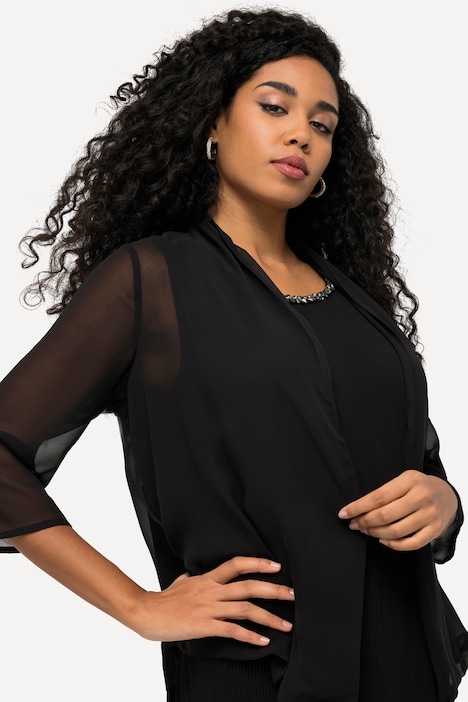 Chiffonjacke, Oversized, Schalkragen, 3/4-Arm