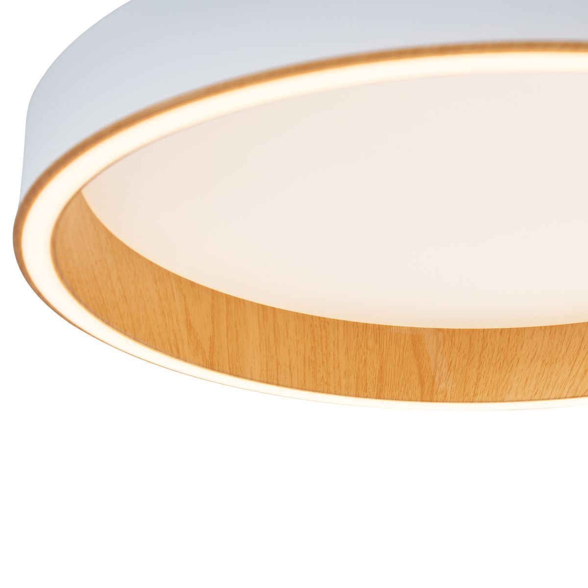 Design plafondlamp wit met hout 40cm incl. LED 3-way switch - Ingo