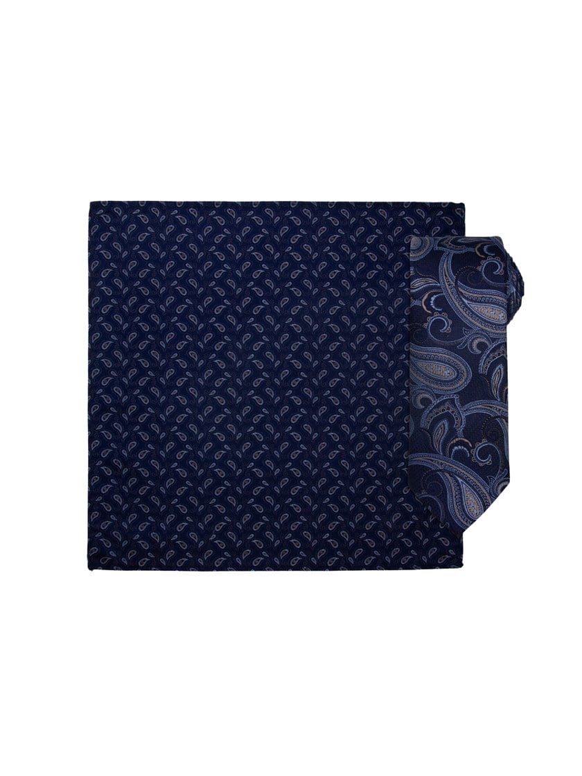 Santi silkeslips og lommetørkle Navy Blazer