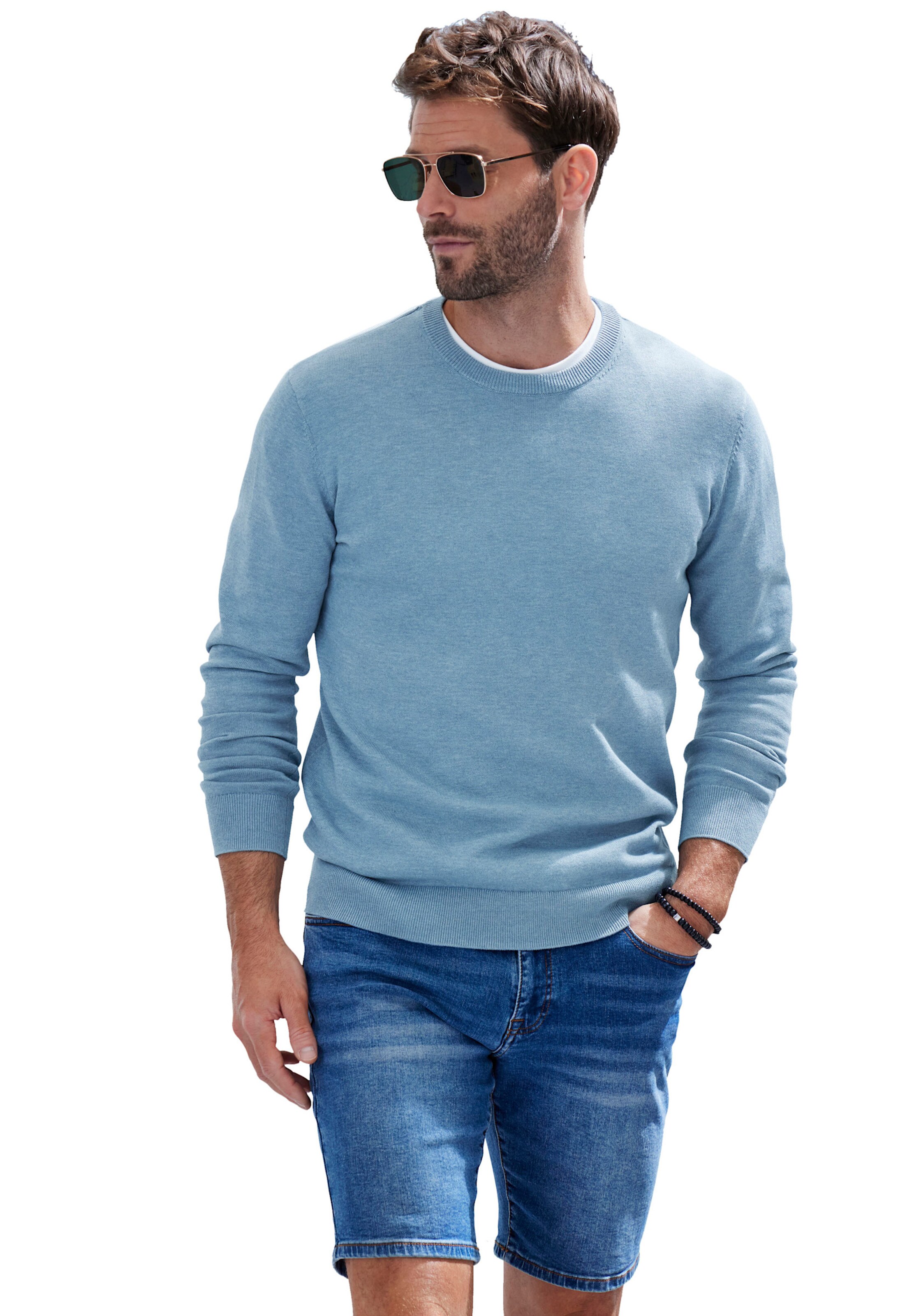H.I.S Strickpullover in blau-meliert