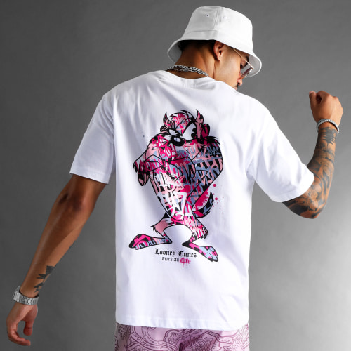 Tee Shirt Oversize Large Taz Graff Pink Blanc