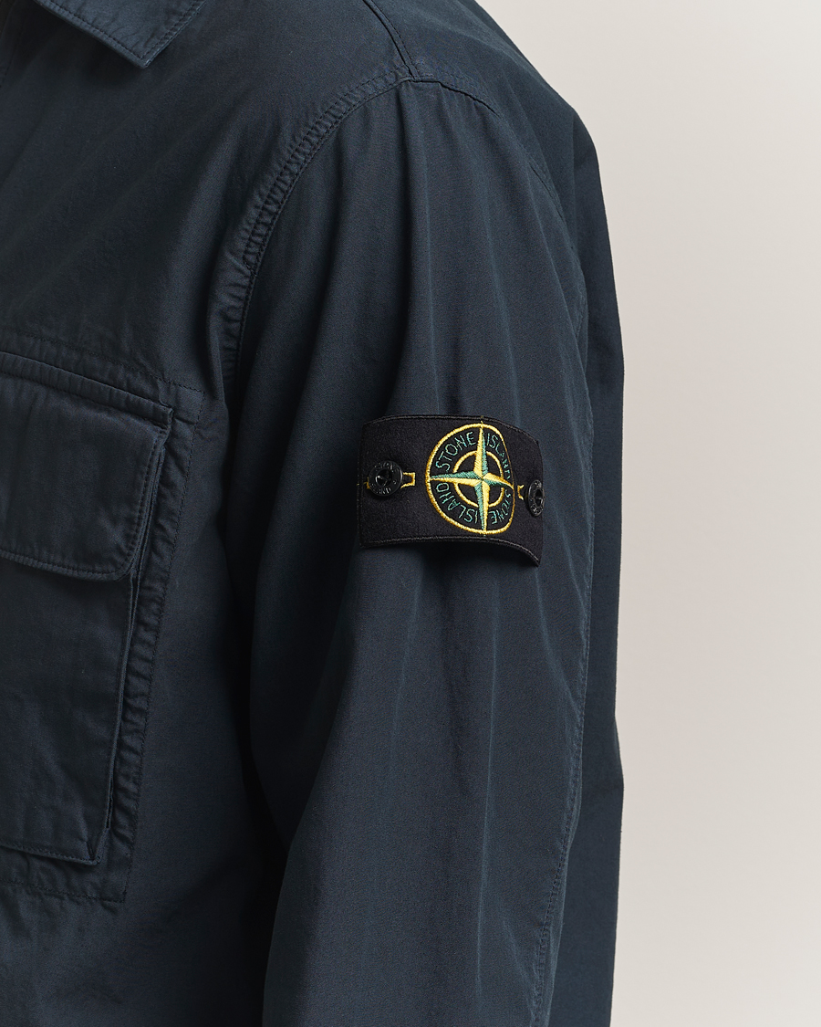 Stone Island Garment Dyed Organic Cotton Zip Overshirt Navy