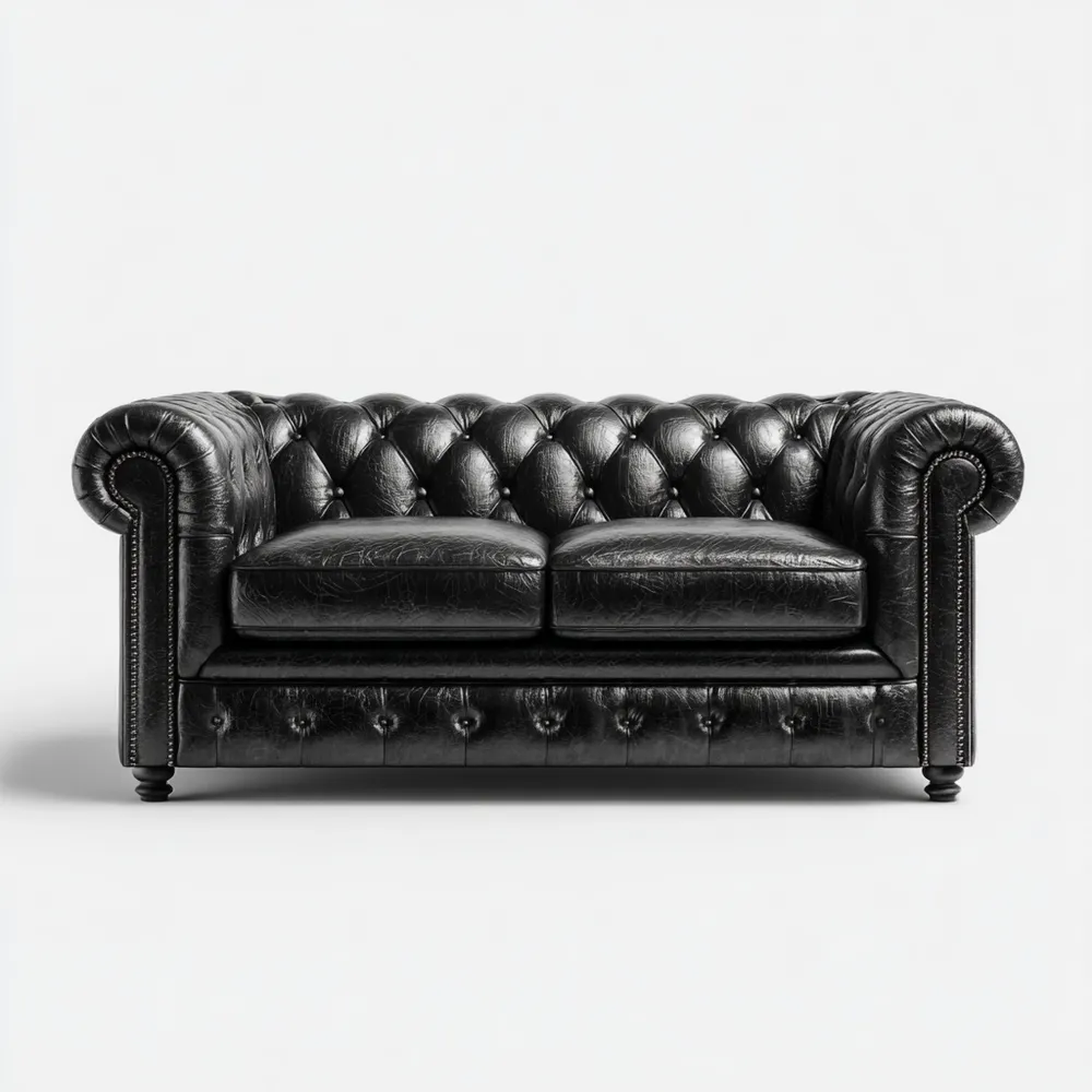 2-Sitzer-Sofa Echtleder Chesterfield Design 160x90x75 cm – Schwarz