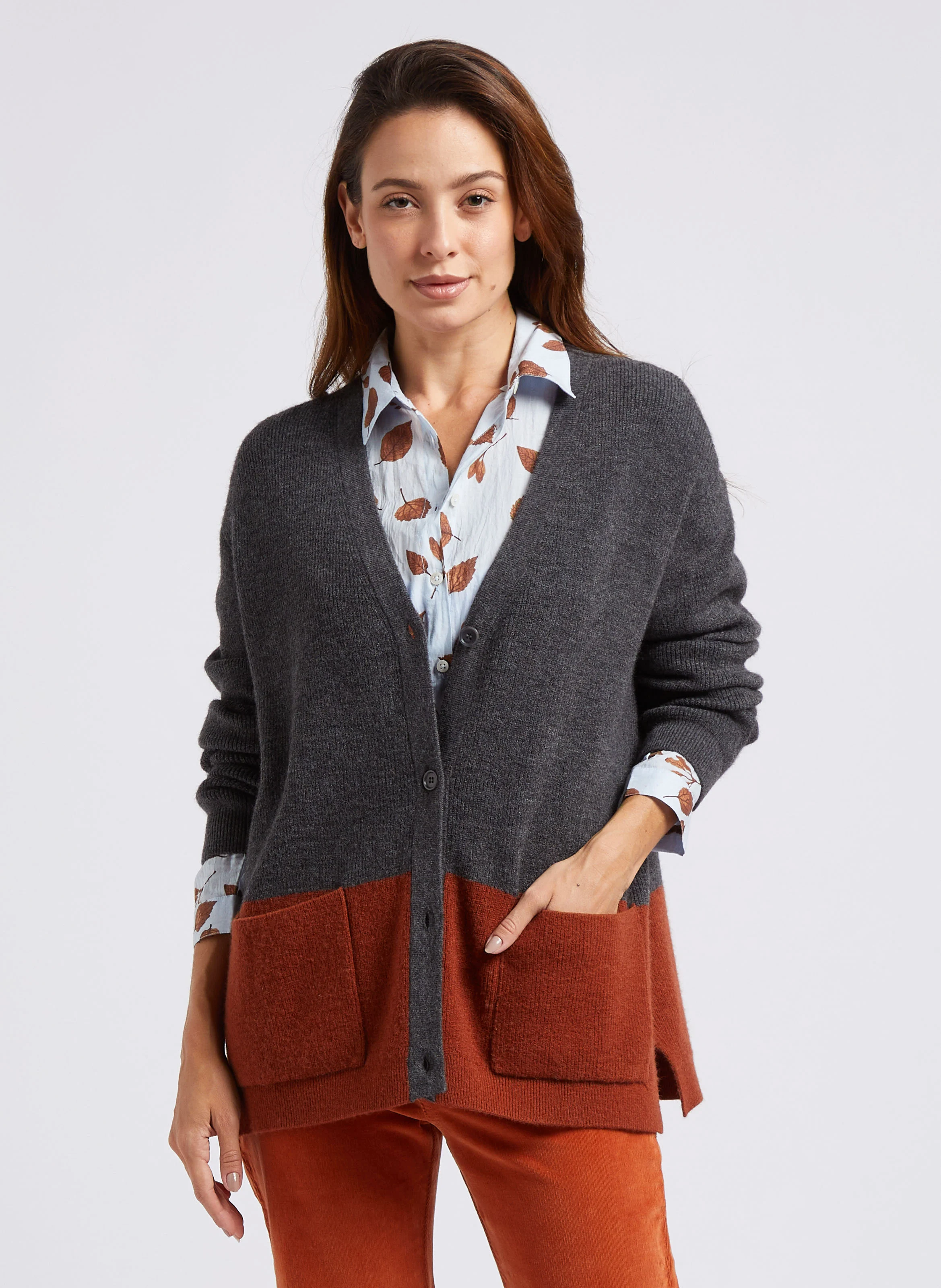 Gilet ample à col V| Gris