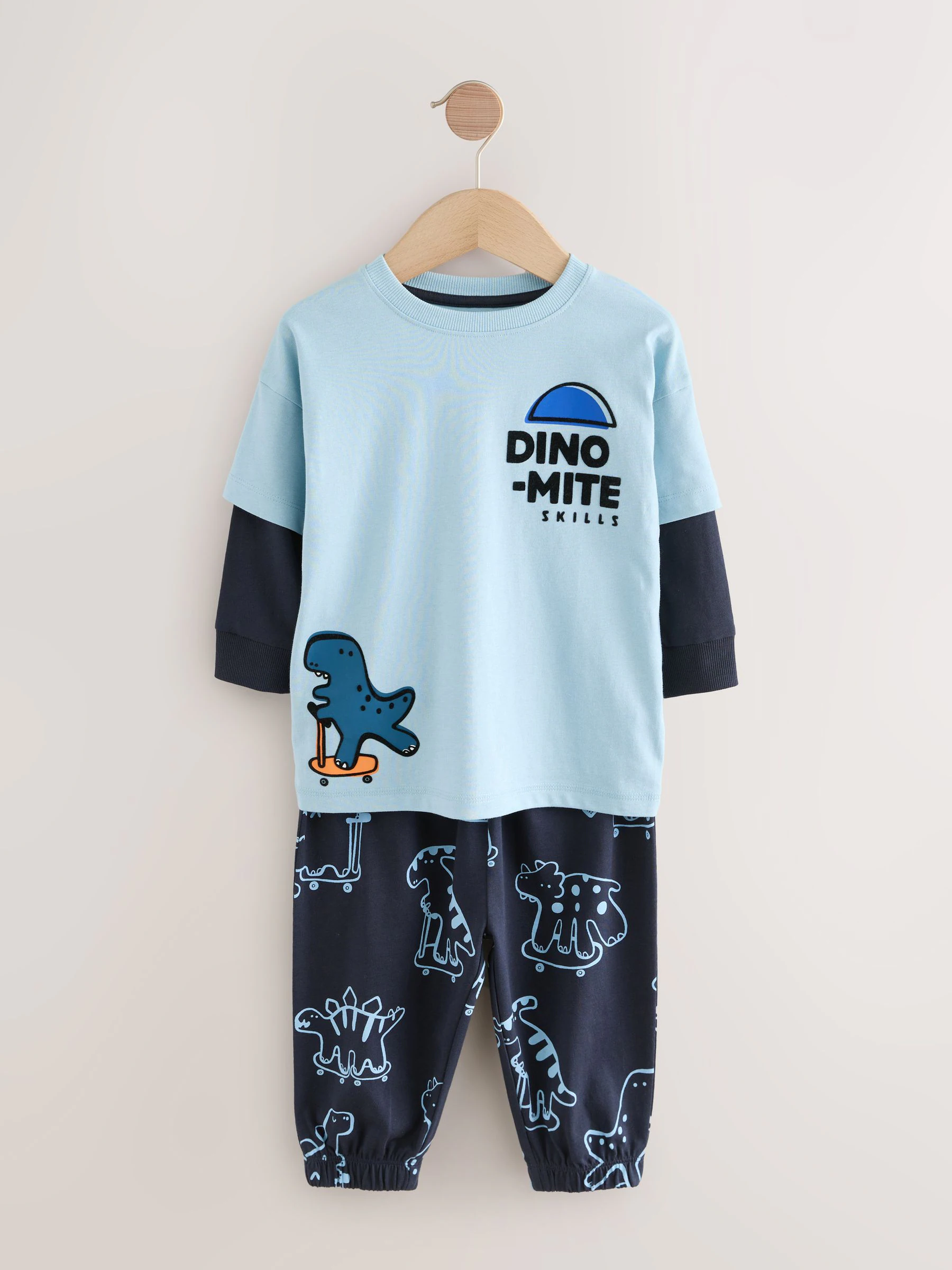 Oranje/marineblauwe met dinosaurusprint - Verpakking van 3 oversized pyjama's 3 (9mnd -10jr)