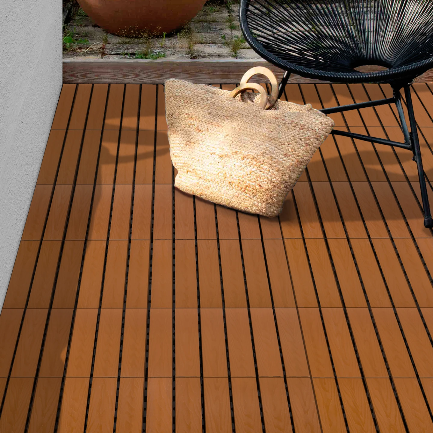 Lot de 5 dalles de terrasse WODHY clipsables bois composite effet teck 30 x 30 cm