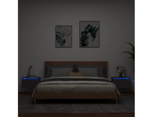 VIDAXL - Tables de chevet murales avec lumières led 2 pcs noir