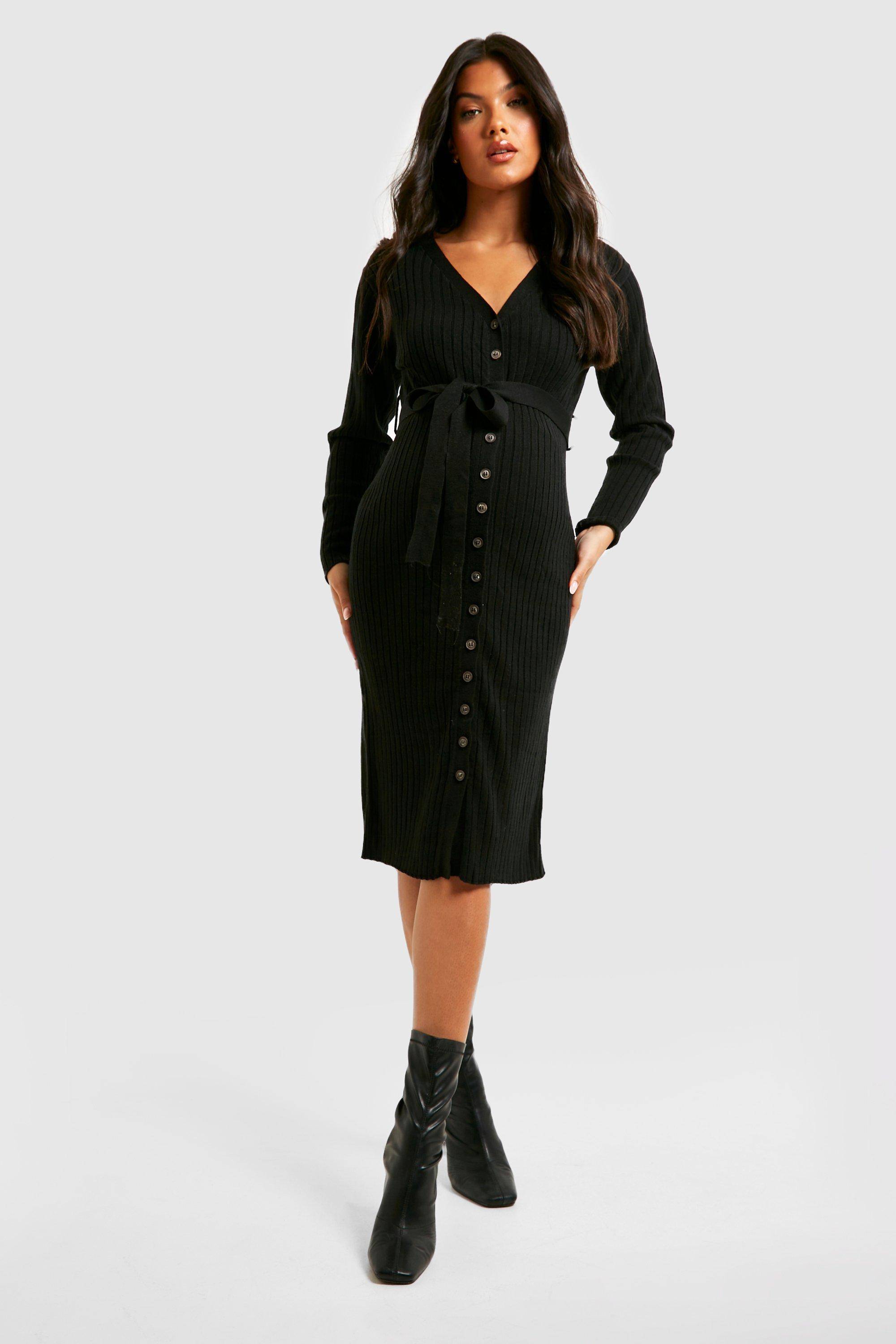 boohoo Robe Midi en Tricot à Boutons pour Maternité