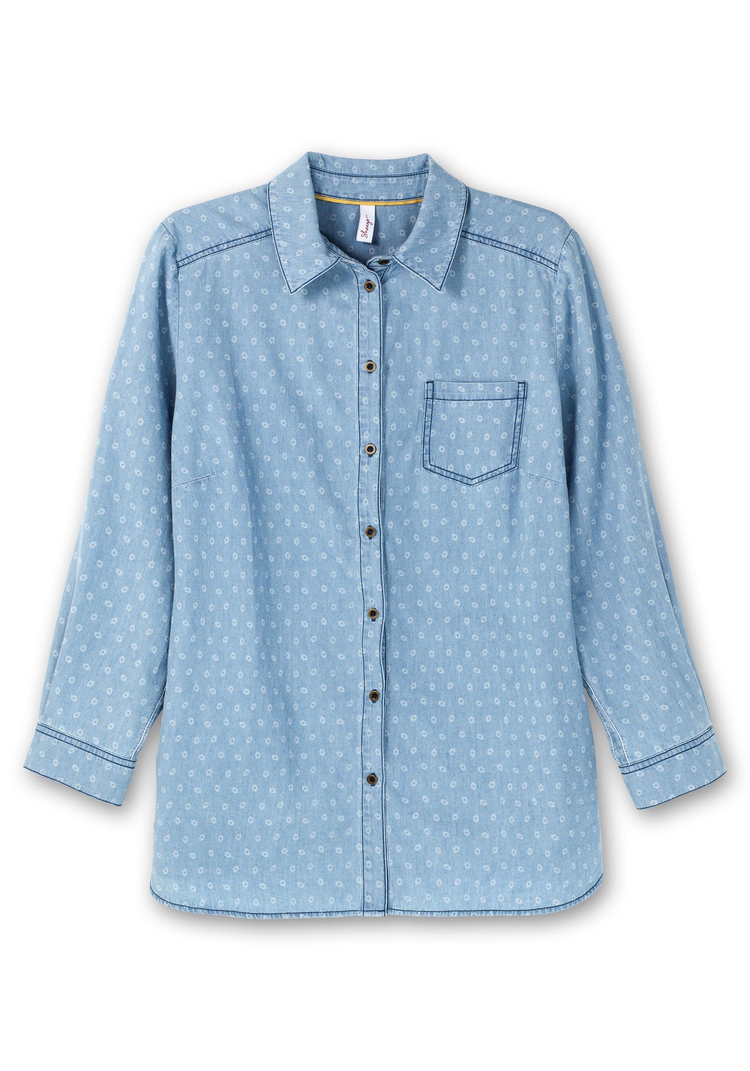 Jeansbluse mit Brusttasche und grafischem Print