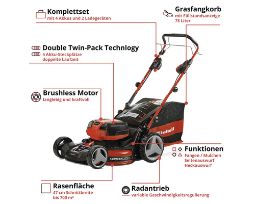 Einhell Power-X-Change GE-CM 36/47 S HW Li accu grasmaaier inclusief 4 accu's en 2 dubbele laders