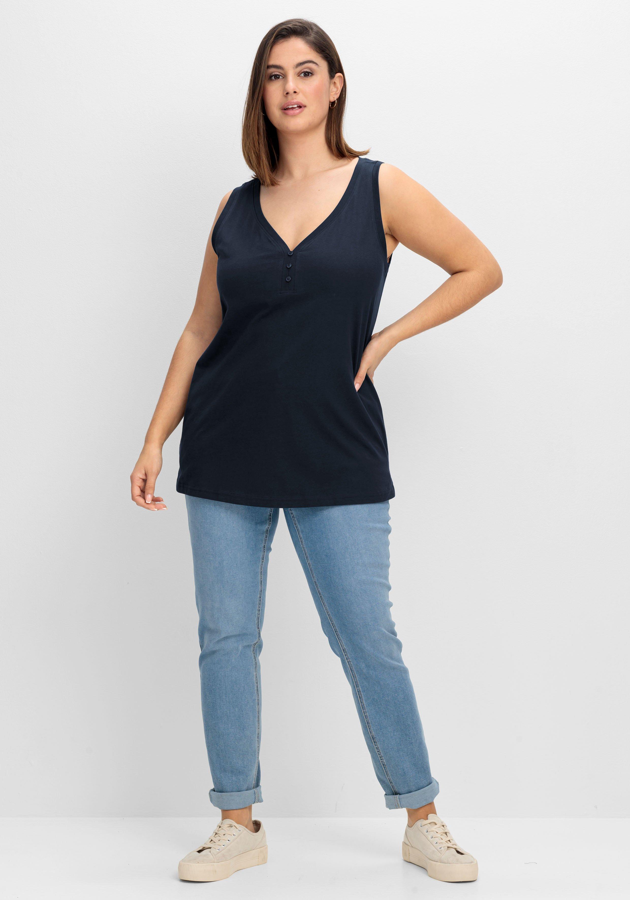 Tanktop mit V-Ausschnitt und Zierknopfleiste