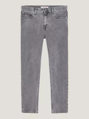 Calça jeans desbotada estilo pai, corte afunilado