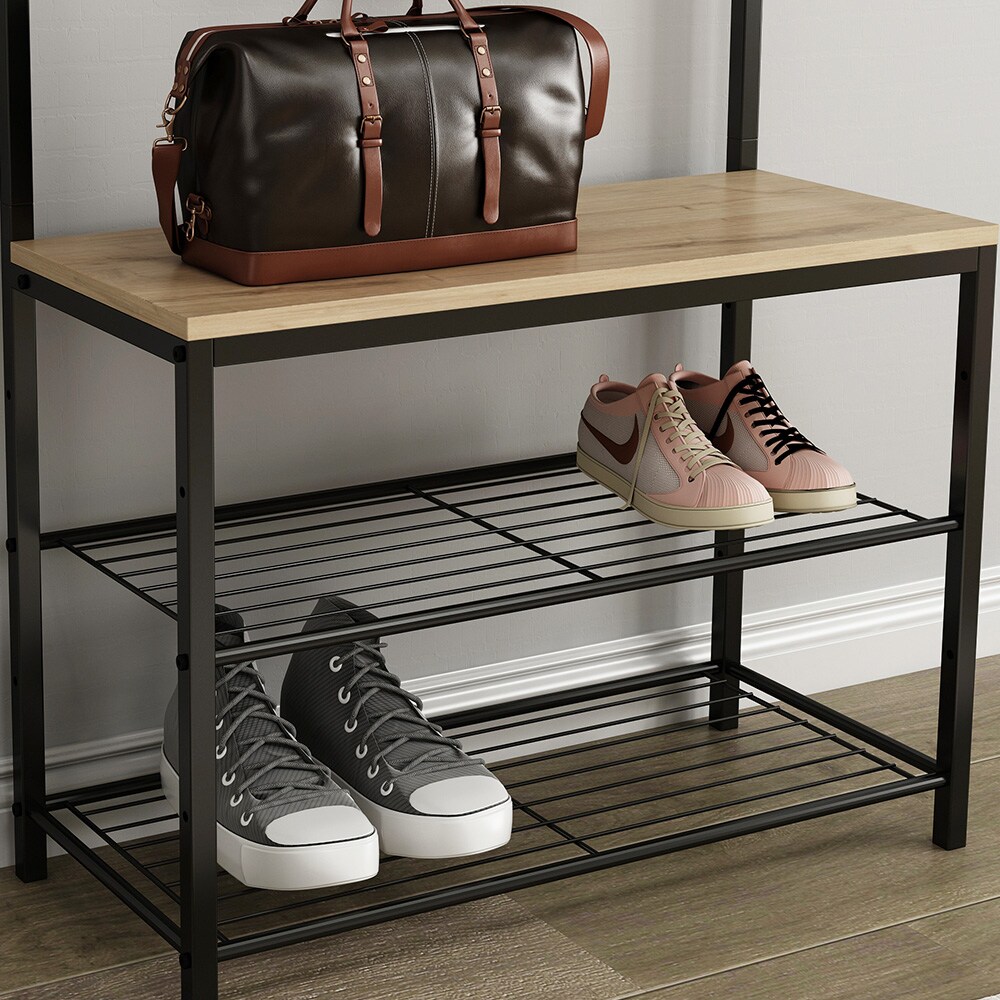 Vicco Garderobe Fyrk, 70 x 190 cm, Eiche Schwarz, Ablage, Bank & Schuhregal, Industrial