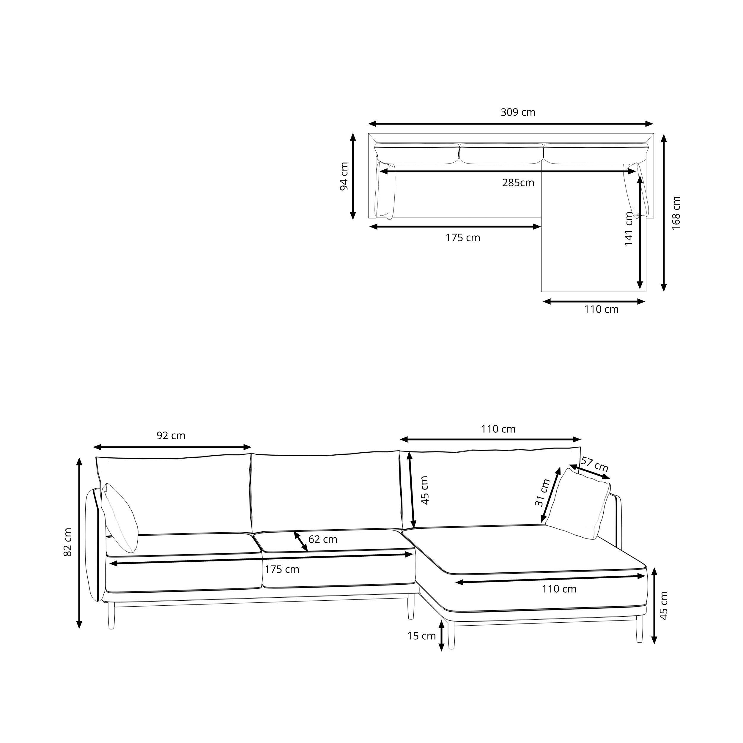 Ecksofa Leder ELVIS rechts anthrazit
