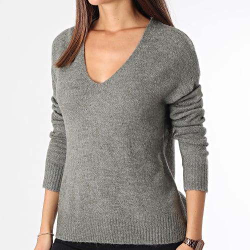 Pull Col V Femme Nora Vert Kaki Chiné