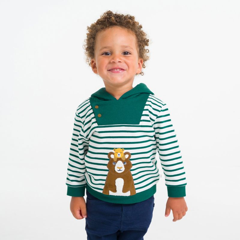 Sweat à capuche rayé ours bébé garçon Vert