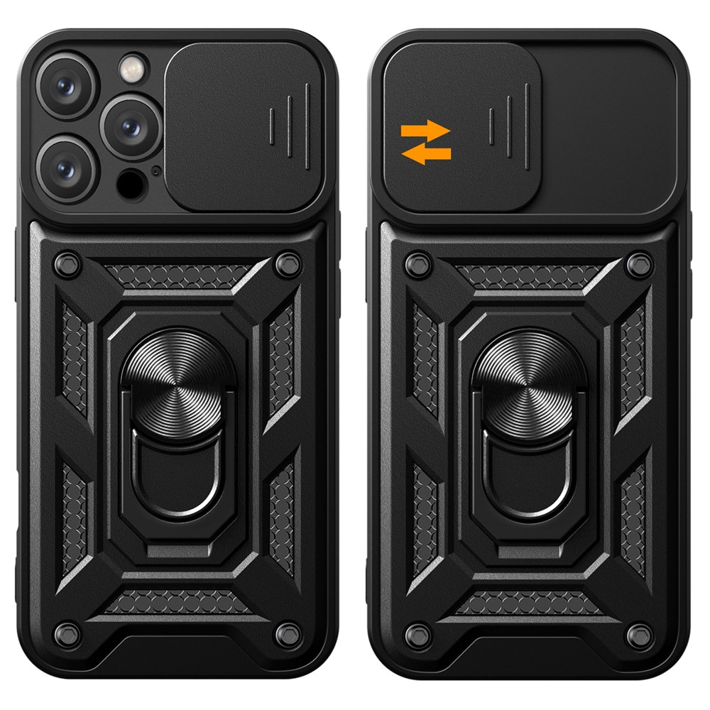 iPhone 17 Hybrid Outdoor Hardcase Hülle mit Cam-Slider   Magnetischer Kickstand - Schwarz