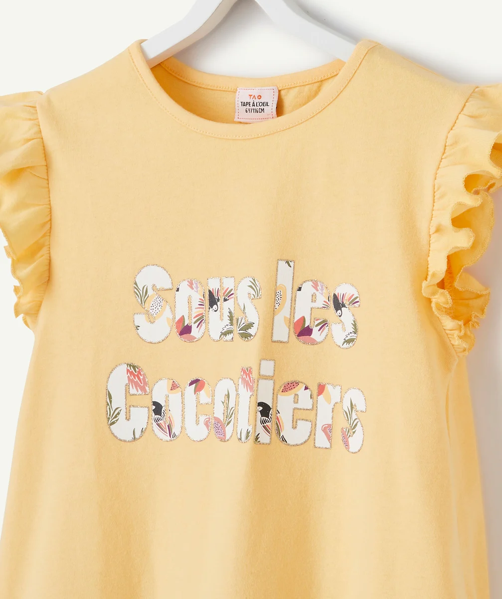 PYJAMA FILLE EN FIBRES RECYCLÉES JAUNE ET IMPRIMÉ AVEC MESSAGE