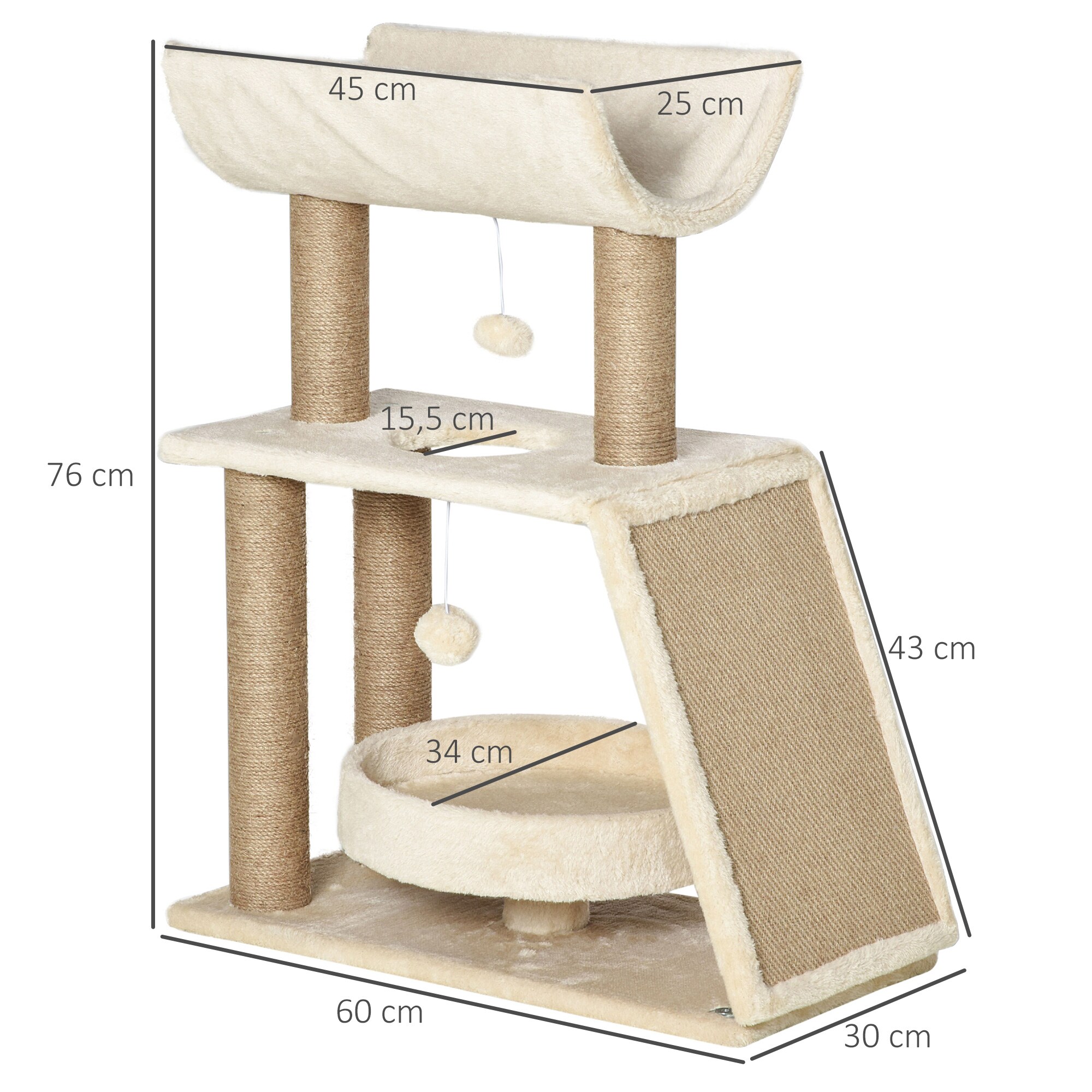 PawHut Kratzbaum mit Kratzbrett braun 60L x 30B x 76H cm
