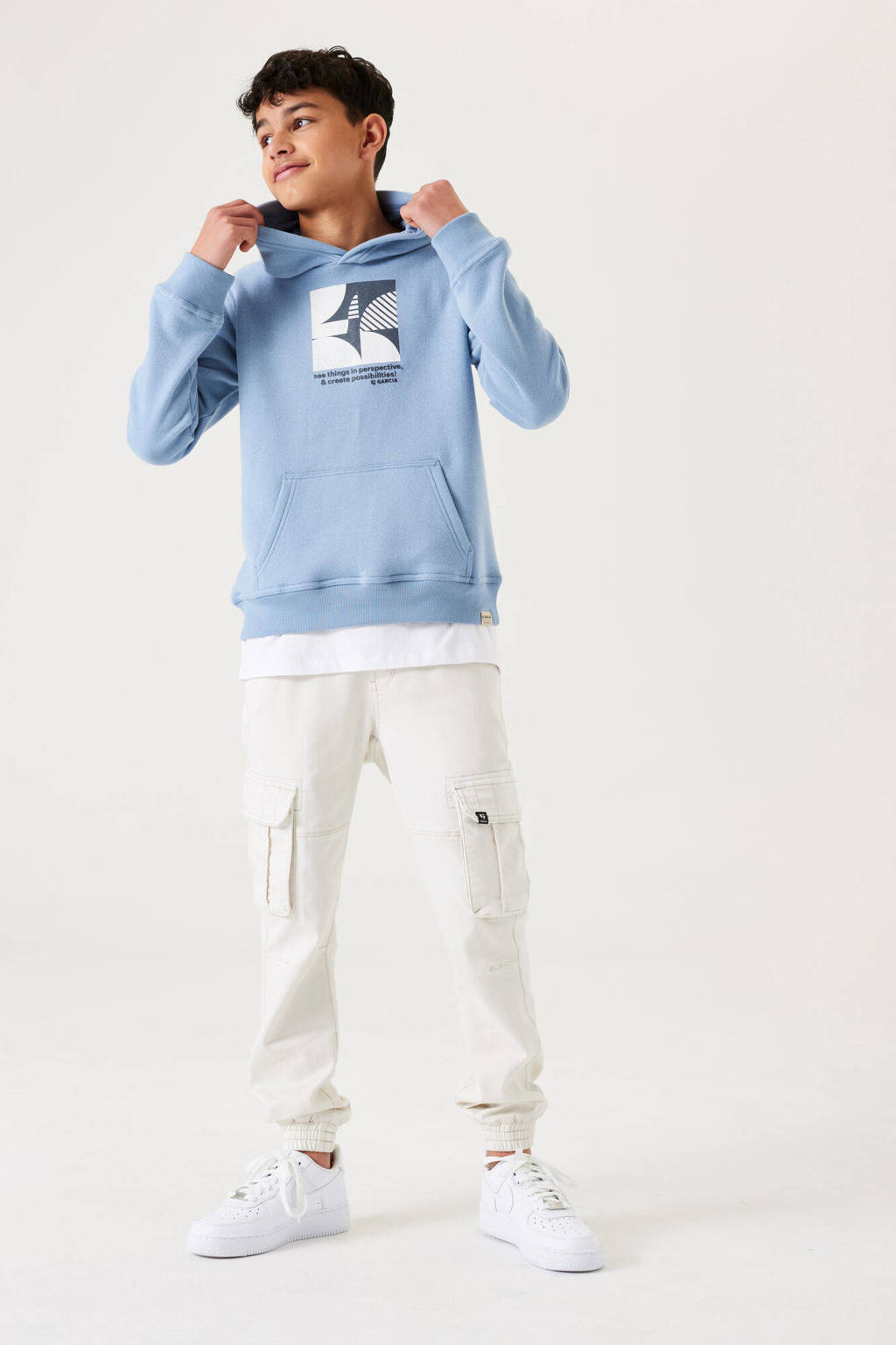 Garcia hoodie met printopdruk lichtblauw