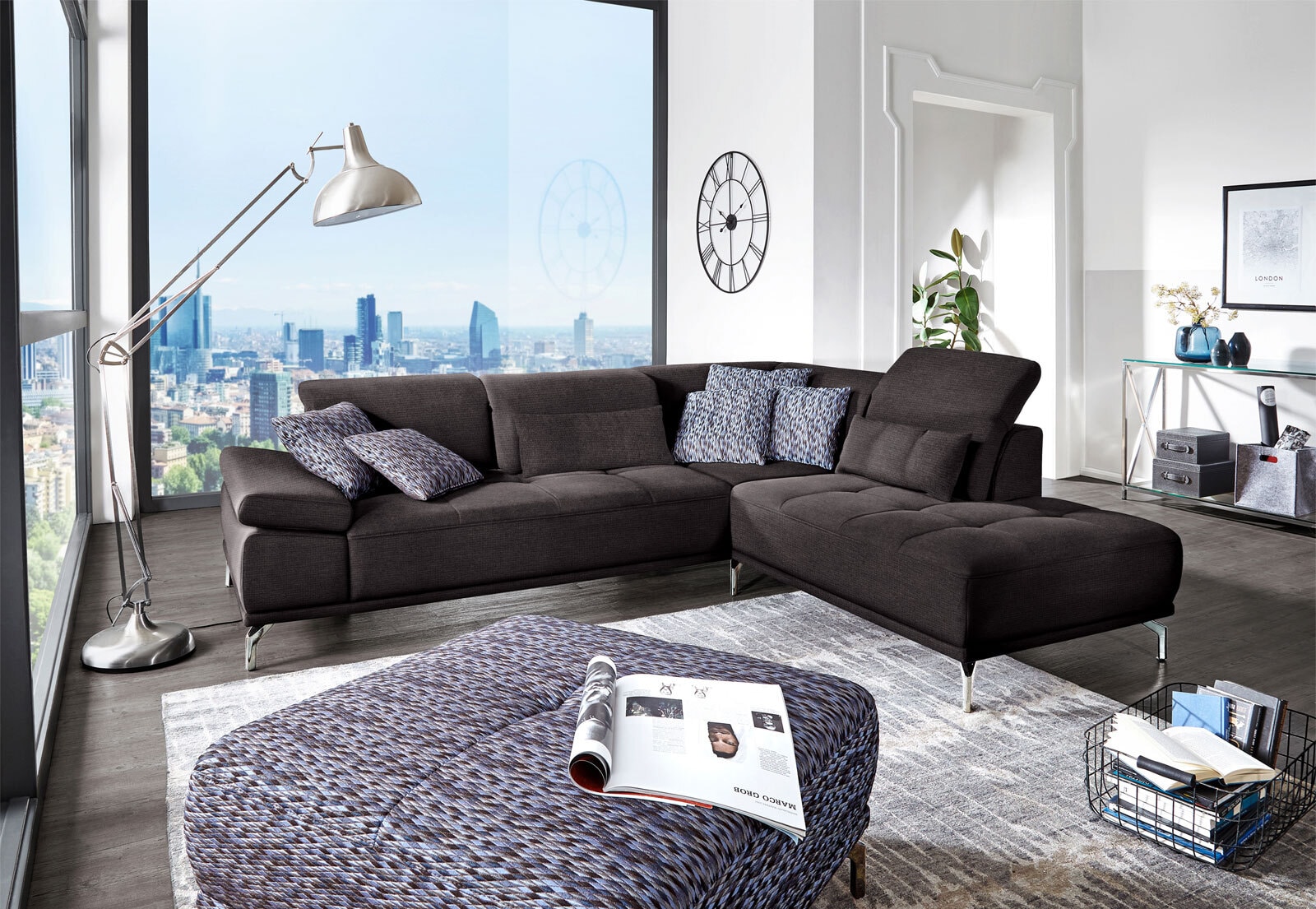 Ecksofa CALUNA 273 x 234 cm Stoffbezug dunkelgrau