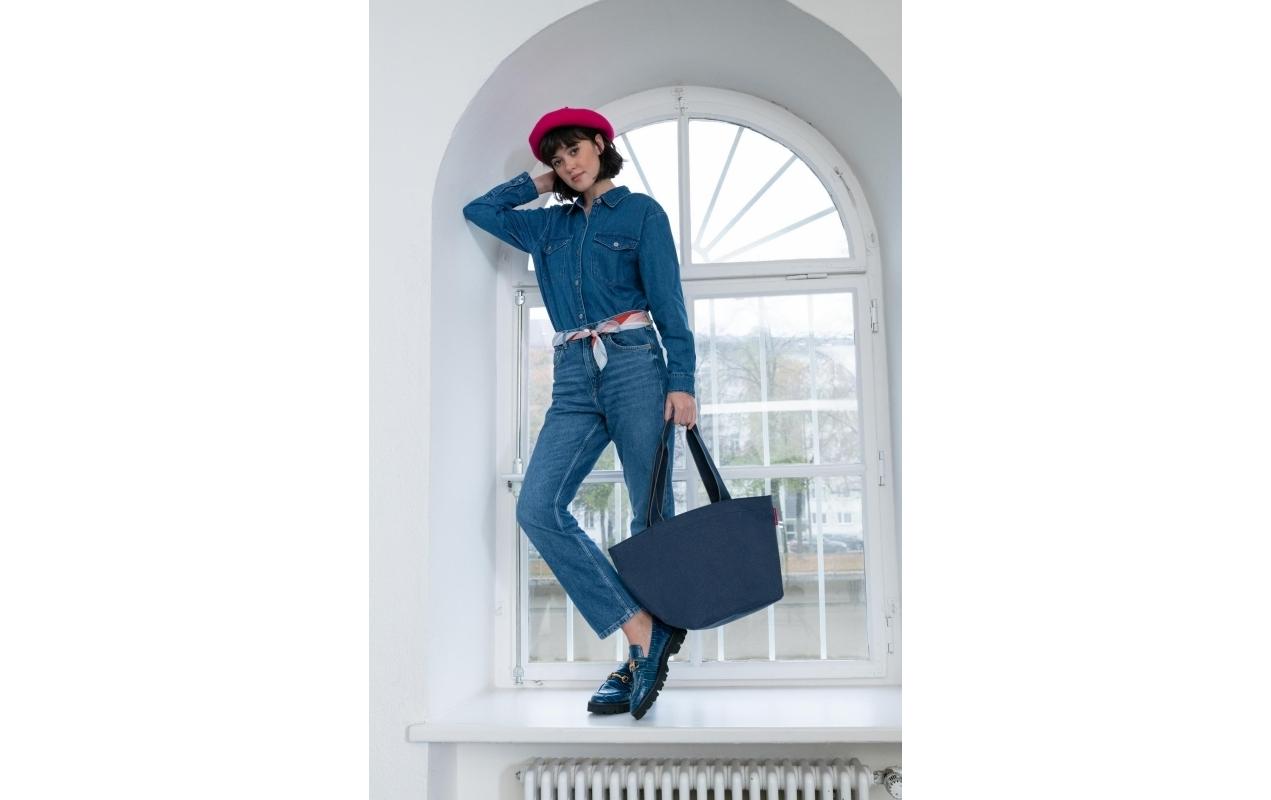 Tasche Shopper M Herringbone Dark BlueEinkaufstasche mit Tragegriffen