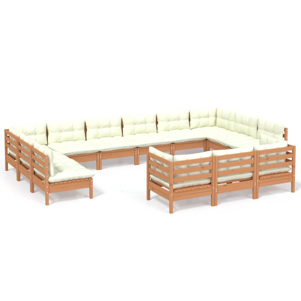 Salon de jardin meuble d'extérieur ensemble de mobilier 13 pièces avec coussins marron miel bois de pin