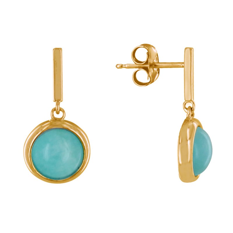 Boucles d'Oreilles Plaqué Or Barre et Demi Perle d'Amazonite