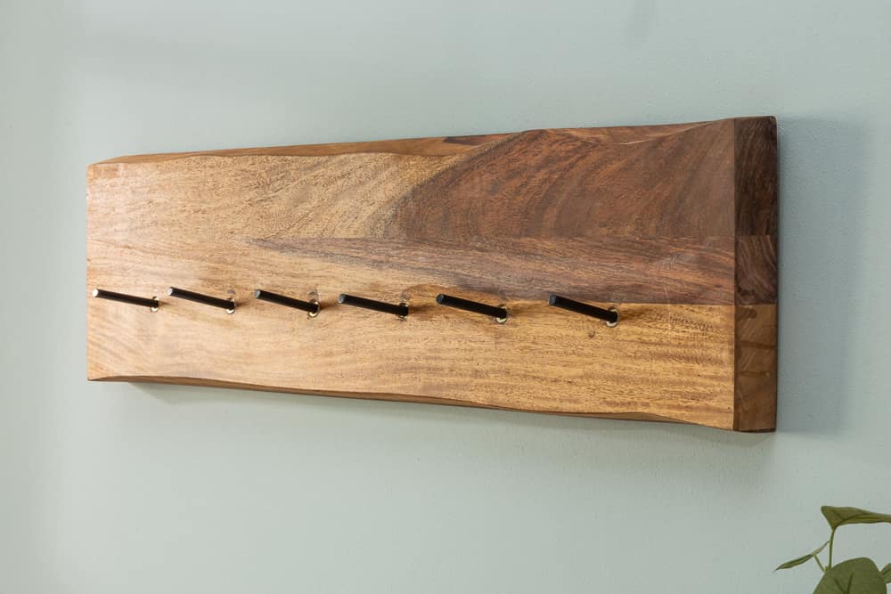 Massivholz Wandgarderobe MAMMUT 80cm braun Sheesham stone finish 6 Kleiderhaken