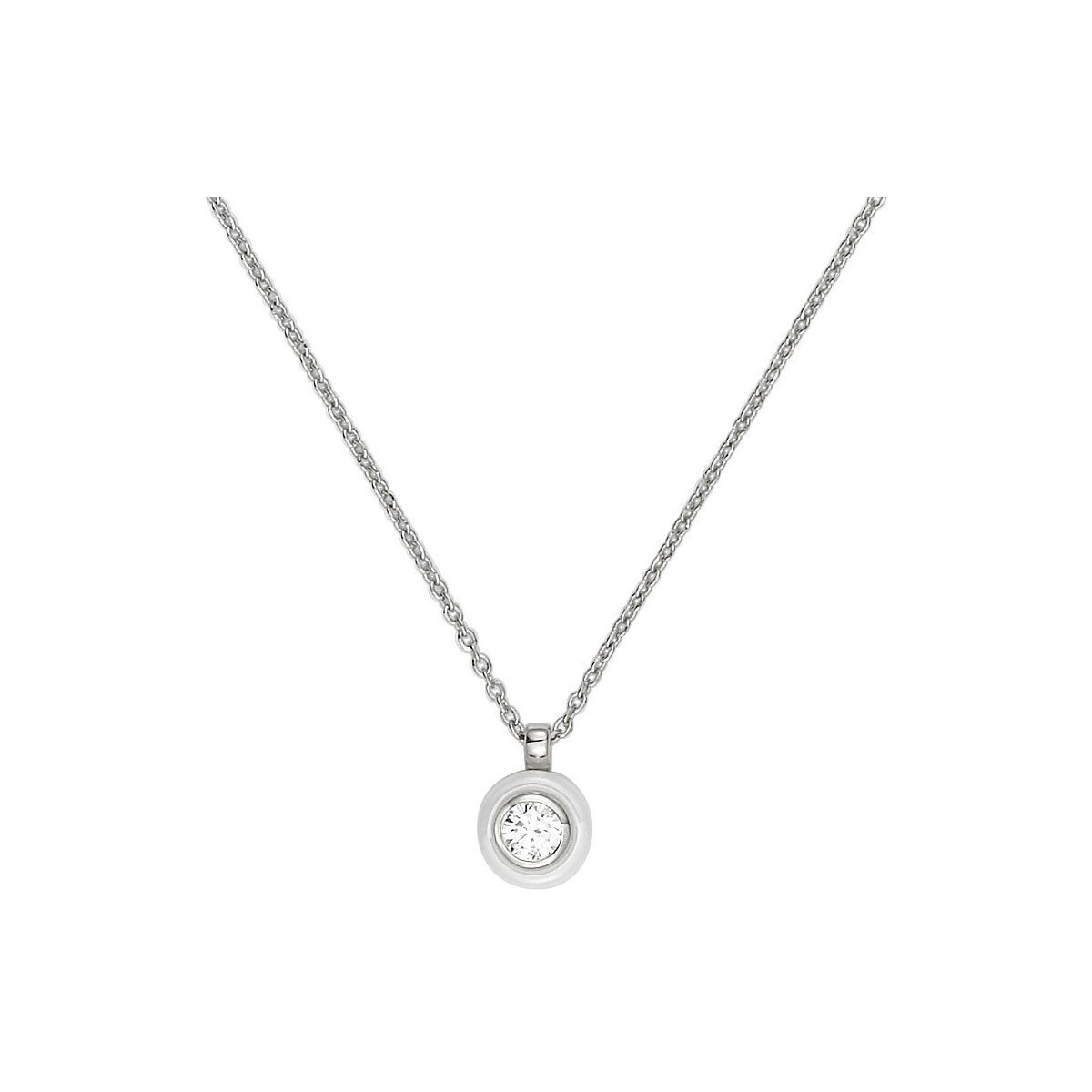 Collier mono-motif en Argent 925 millièmes et céramique - blanc brillant
