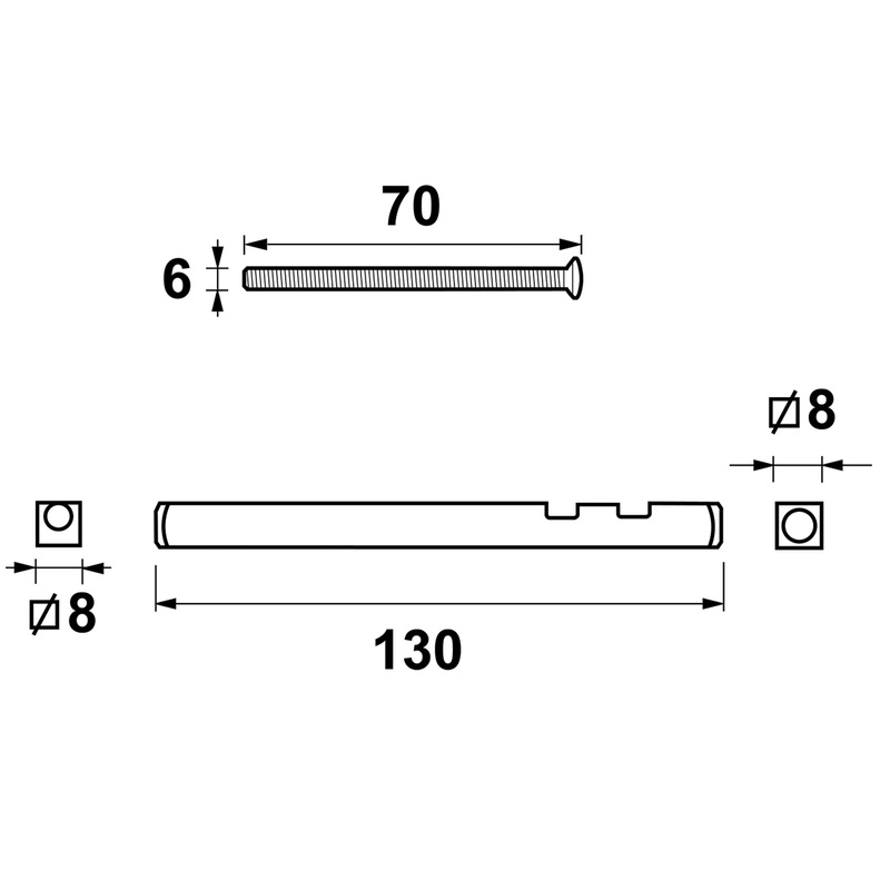 AXA krukstift RVS + bouten M6x70mm