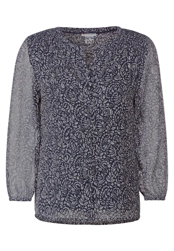 Chiffon Printbluse - deep blue