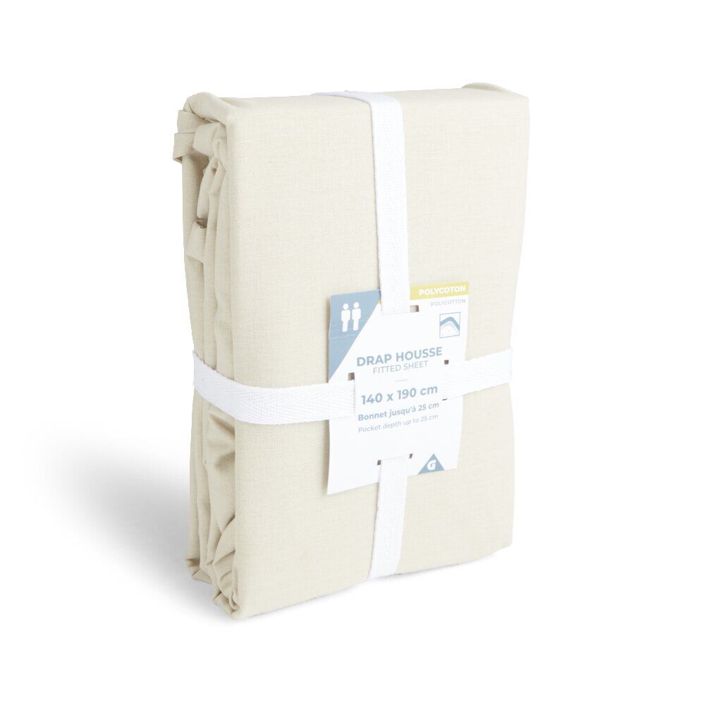Drap housse 140x200cm polycoton beige