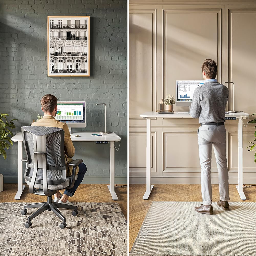 Vicco höhenverstellbarer elektrischer Schreibtisch Elevate, Weiß/Artisan, 120 x 70 cm, 2 Motoren, 100 kg Tragkraft