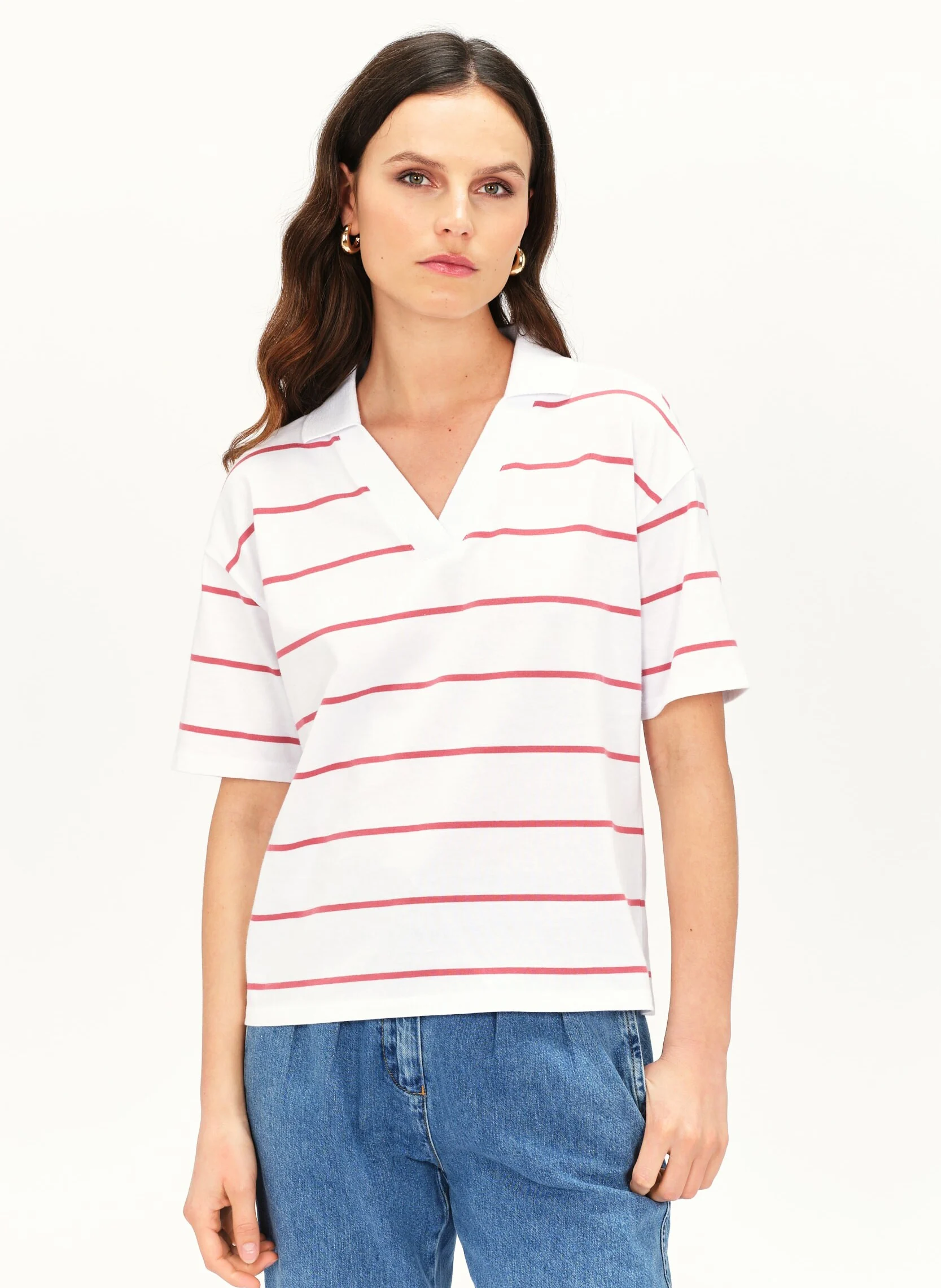 TPHILO - Tee-shirt droit col polo en coton | Rouge