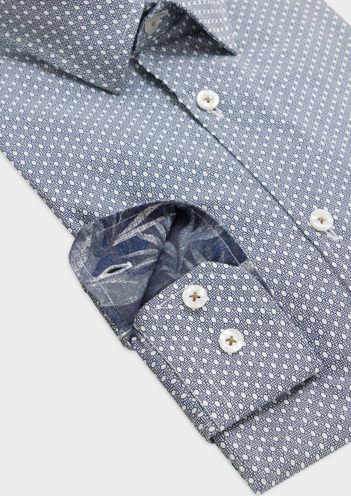 Chemise sport Slim en popeline de coton blanc à motif fantaisie bleu indigo