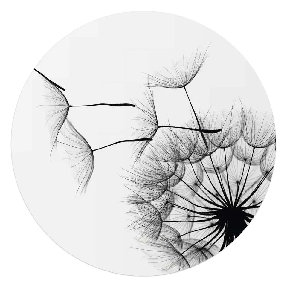 Plexiglasschilderij Paardenbloem - Ø 70cm - Zwart-Wit
