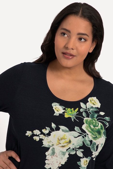 Jerseykleid, A-Line, Blüten, Taschen, Rundhals, 3/4-Arm