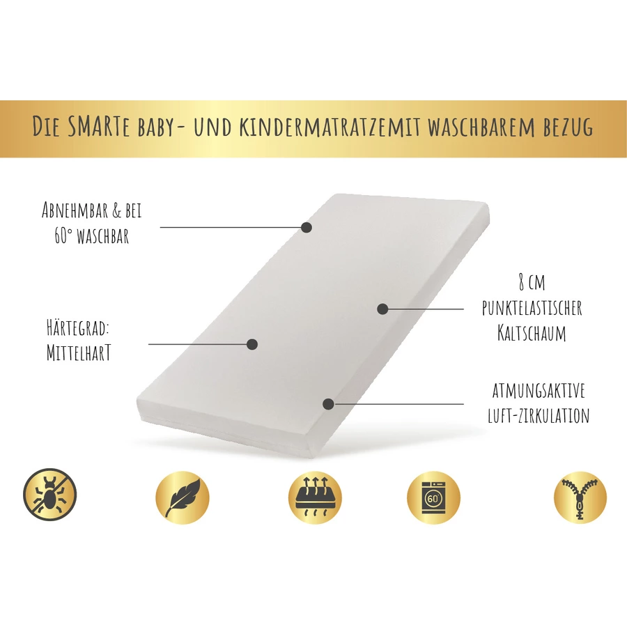 Kids Collective Kindermatratze SMART, Babymatratze 90x200 cm mit abnehmbarem Bezug weiß