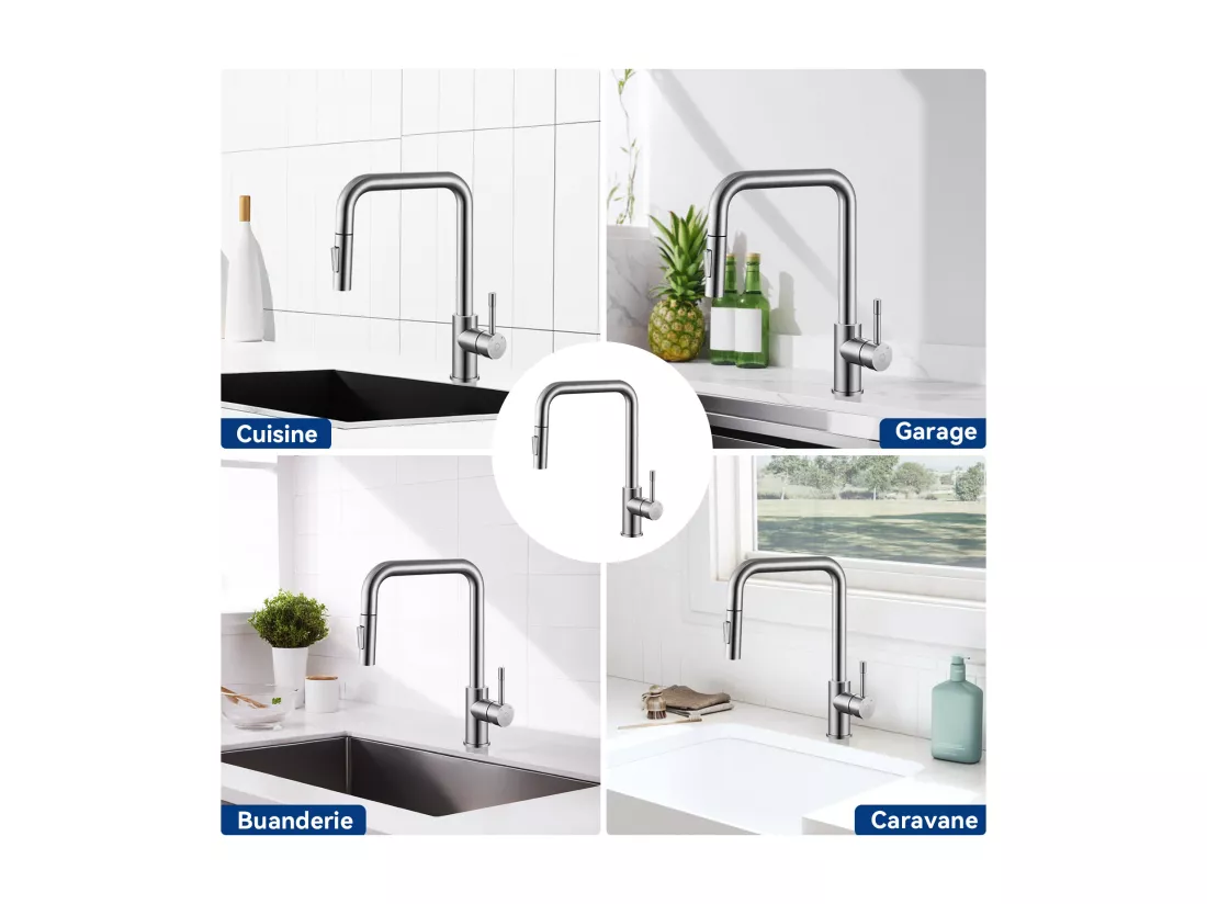 2PCS Cecipa MAX Mitigeur avec Douchette Extractible Brossé Mitigeur de Cuisine avec Douchette Extractible Mitigeur Évier avec 2 Modes de Sortie D'eau