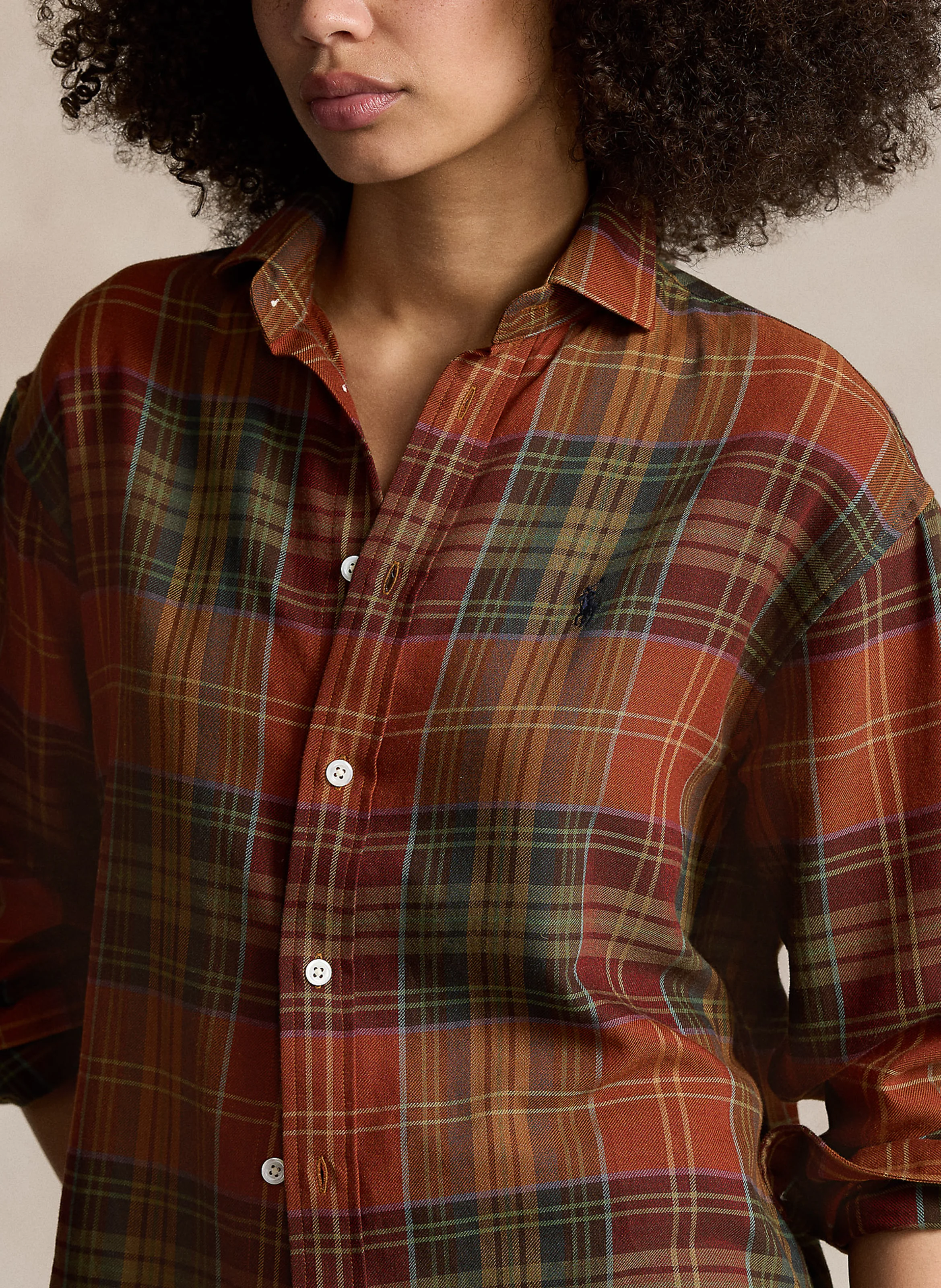 Chemise droite col classique en coton mélangé | Orange