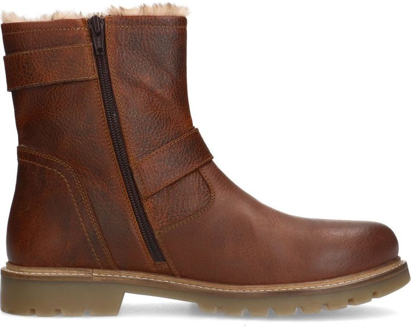 Manfield - Heren - Cognac Leren Boots - Leren - Met Gespjes en Ritssluiting