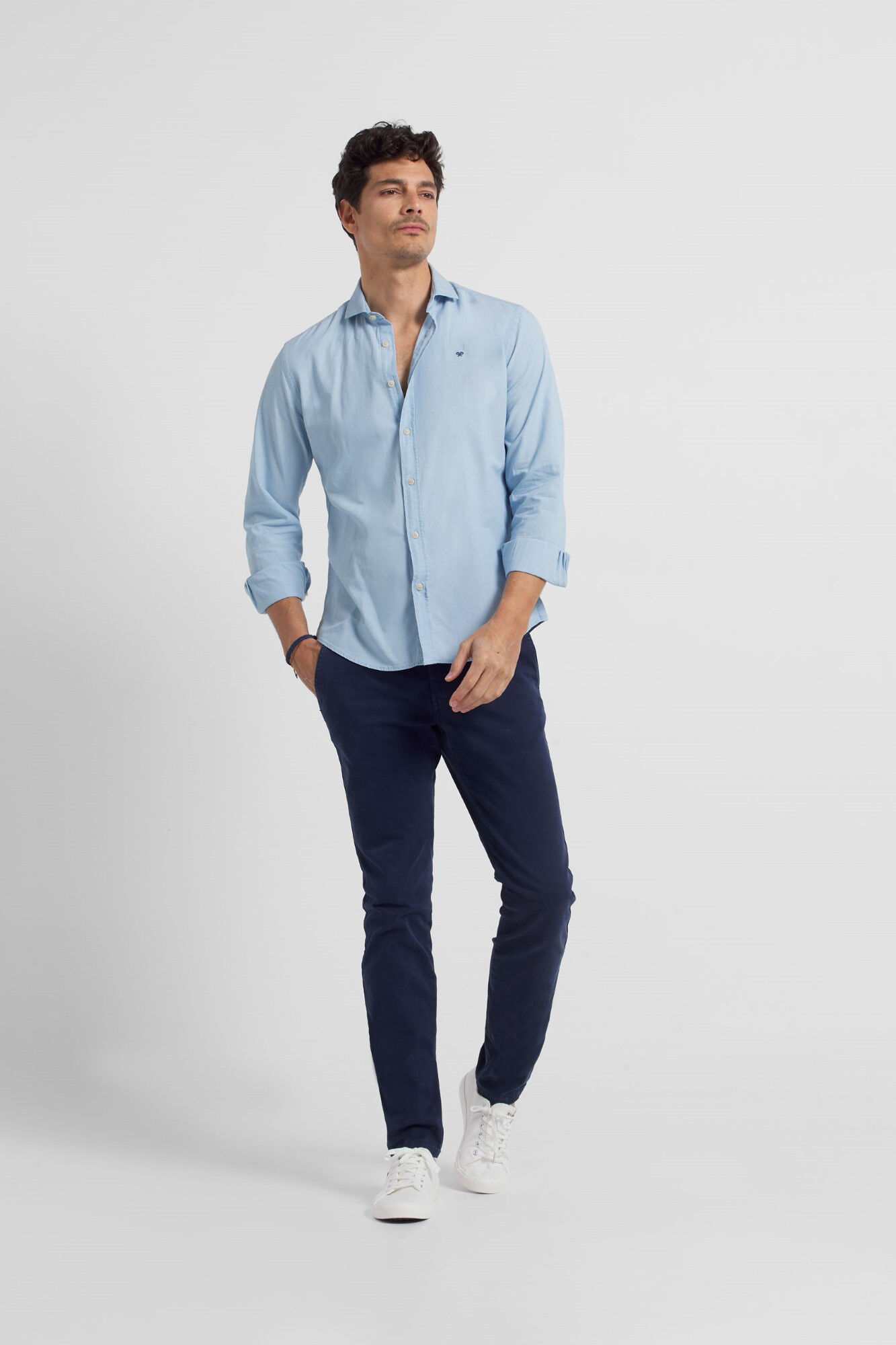 Camisa esportiva jeans de lavagem clara - Azul