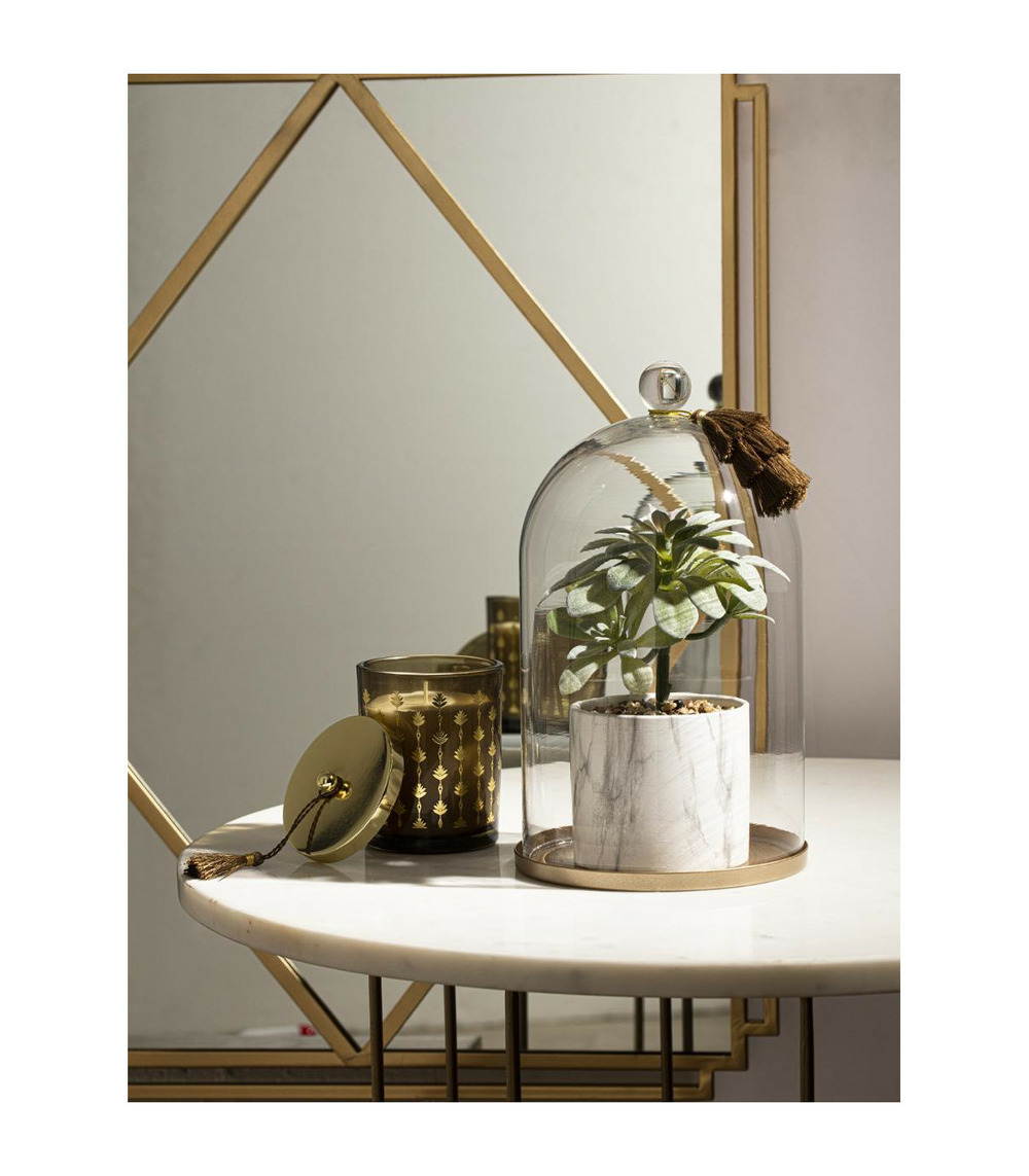 Plante artificielle sous cloche en verre pot en céramique h 25 cm