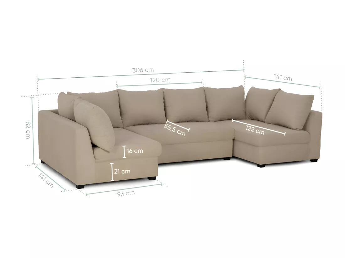Canapé modulable 5 places en polyester beige