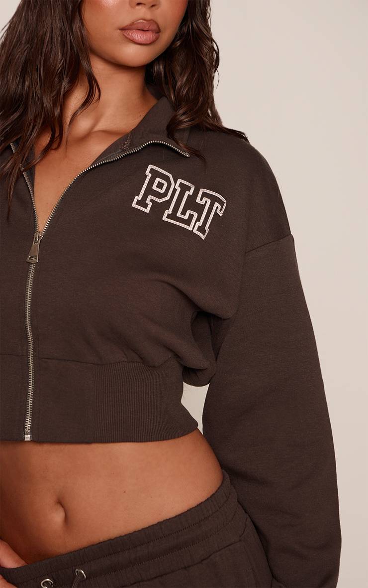 Chocolat Veste Courte Zippée À Col Cheminée Plt