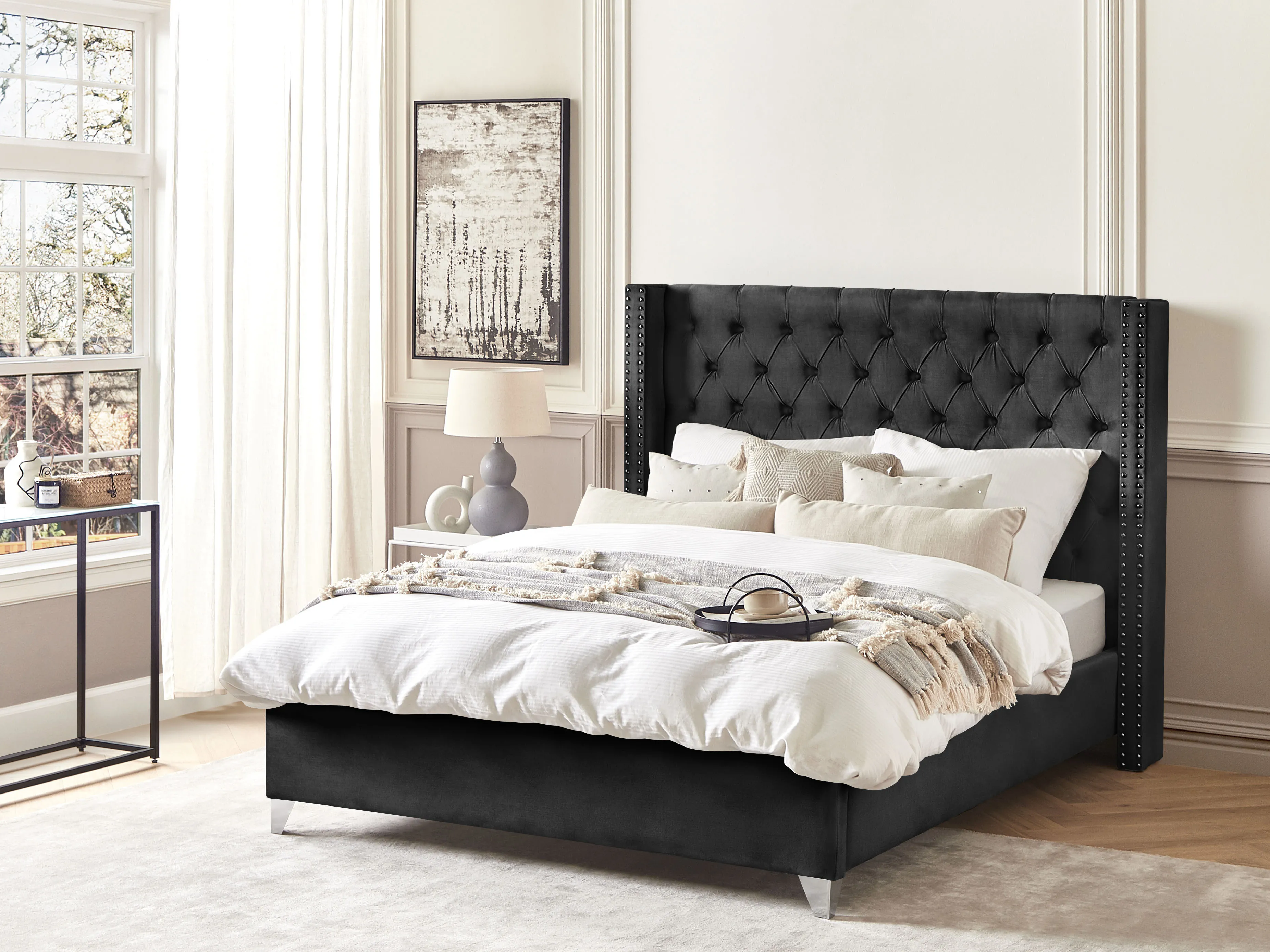 Bed Fluweel LUBBON 160 x 200 cm Zwart