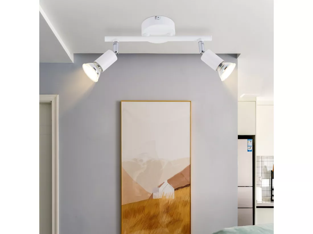 NETTLIFE Plafonnier LED 2 spots GU10 - Spot de Plafond Lampe de Plafond Moderne Intérieur Blanc pour Salon Salle de Bain Cuisine Bureau